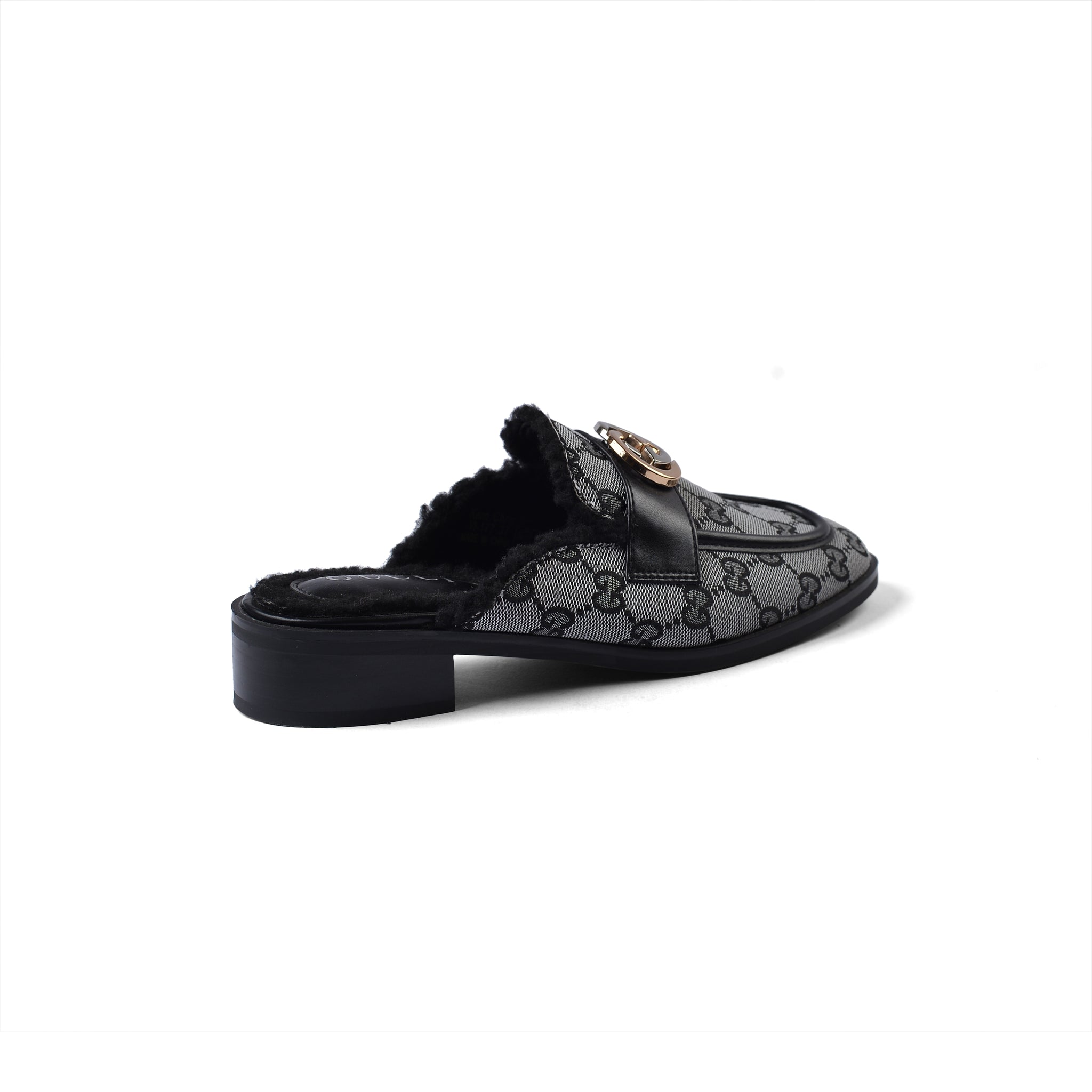 Gucci Flat Open Back Loafer Fur Slipper Luxury Woman VI-177 Black