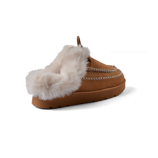 Slipper Double Flat Open Back Loafer Fur Luxury Woman VI-171 Camel