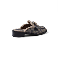 Gucci Flat Open Back Loafer Fur Slipper Luxury Woman VI-177 Navy