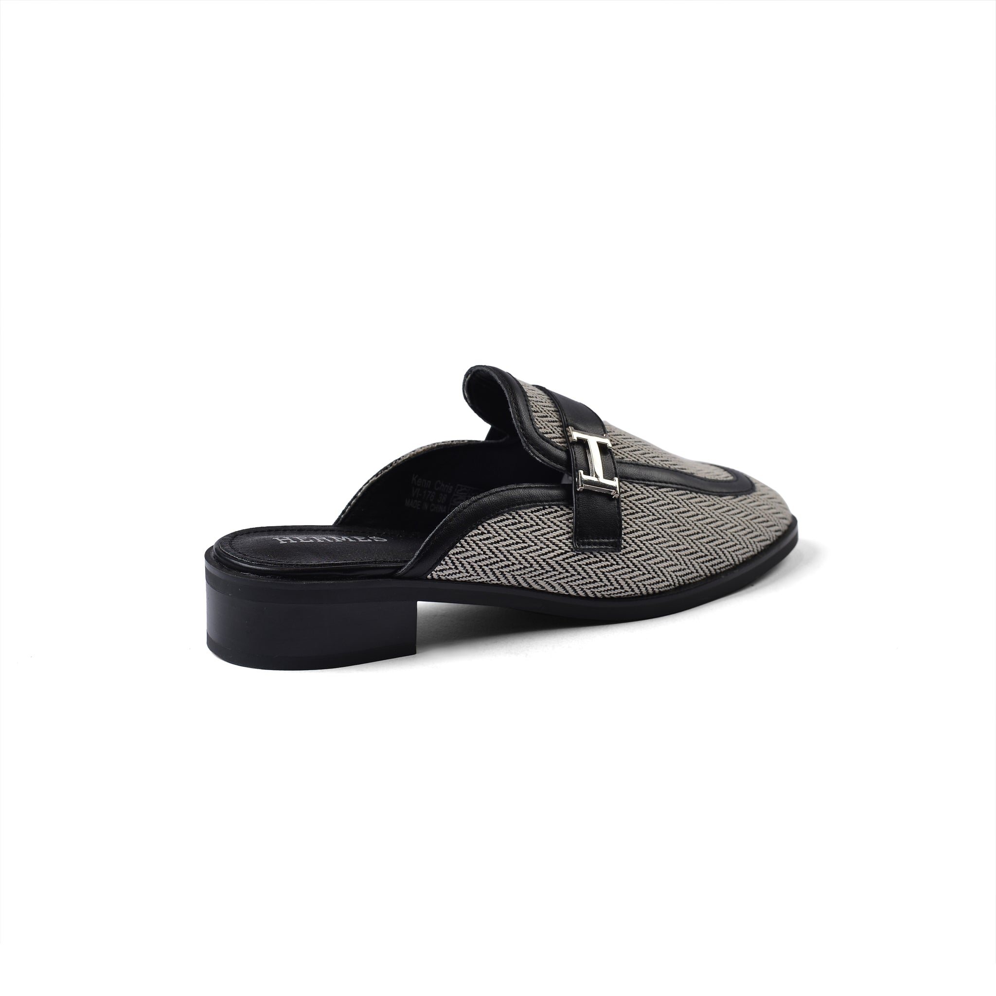 Hermes Flat Open Back Loafer Fur Slipper Luxury Woman VI-176 Black
