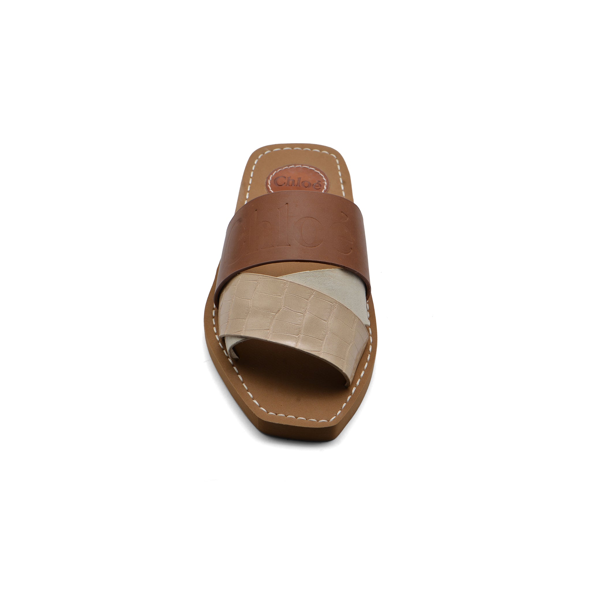 Chloé Patchwork Woody Flat Mule Sandals in Leather Woman CH-7 Havan