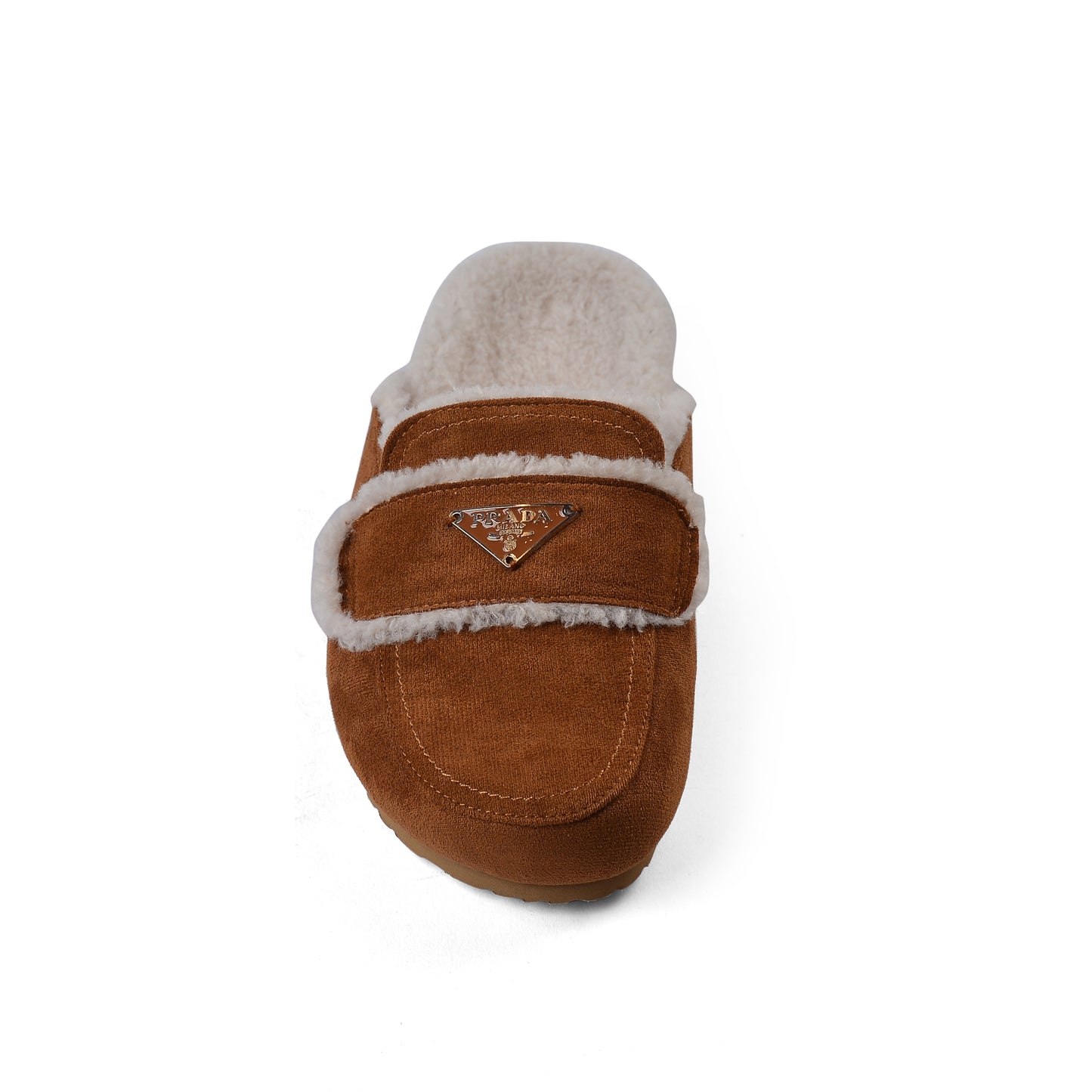 PRADA Flat Open Back Loafer Fur Slipper Luxury Woman VK-112 Camel