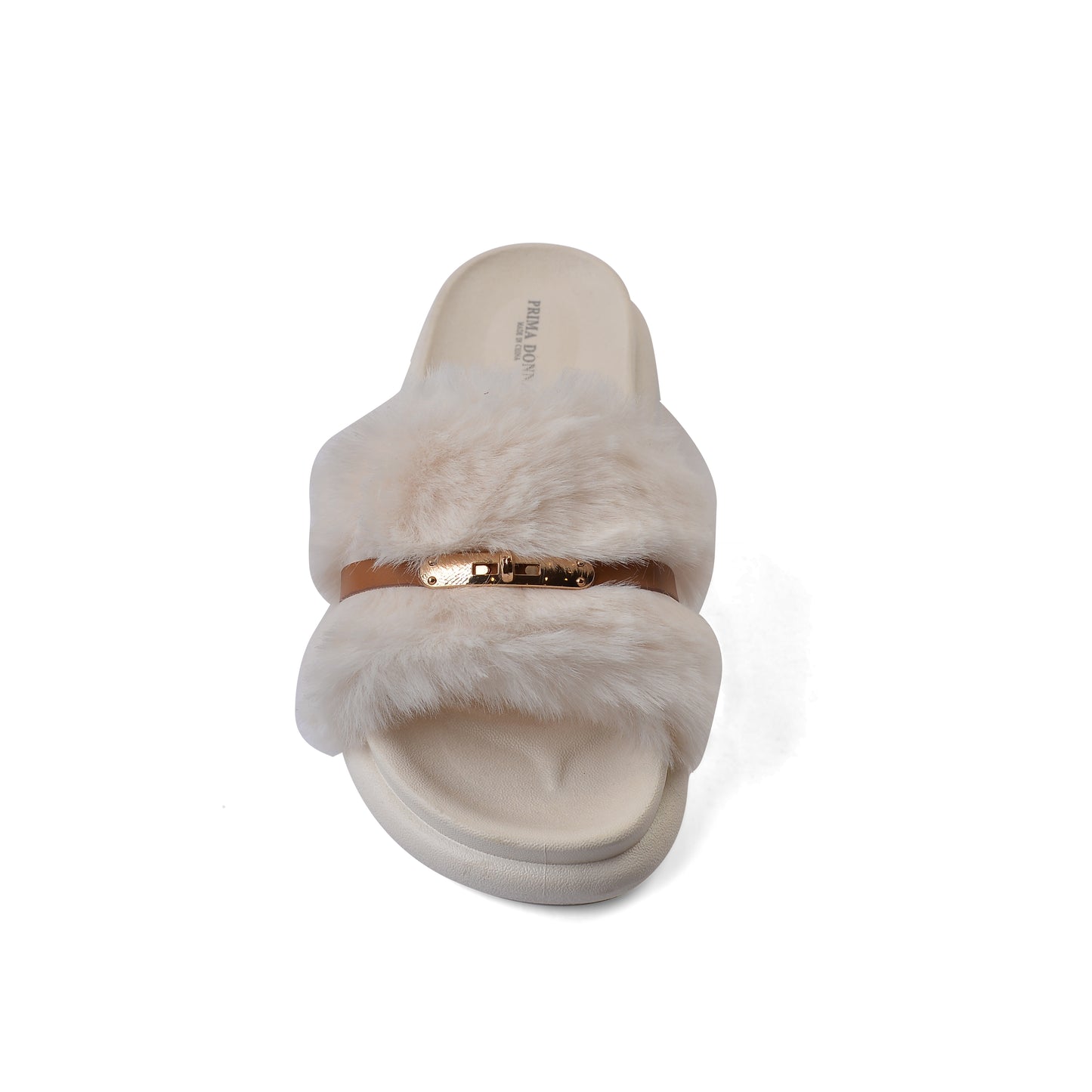 Slipper Flat Open Back Loafer Fur Luxury Woman FUR-5 White