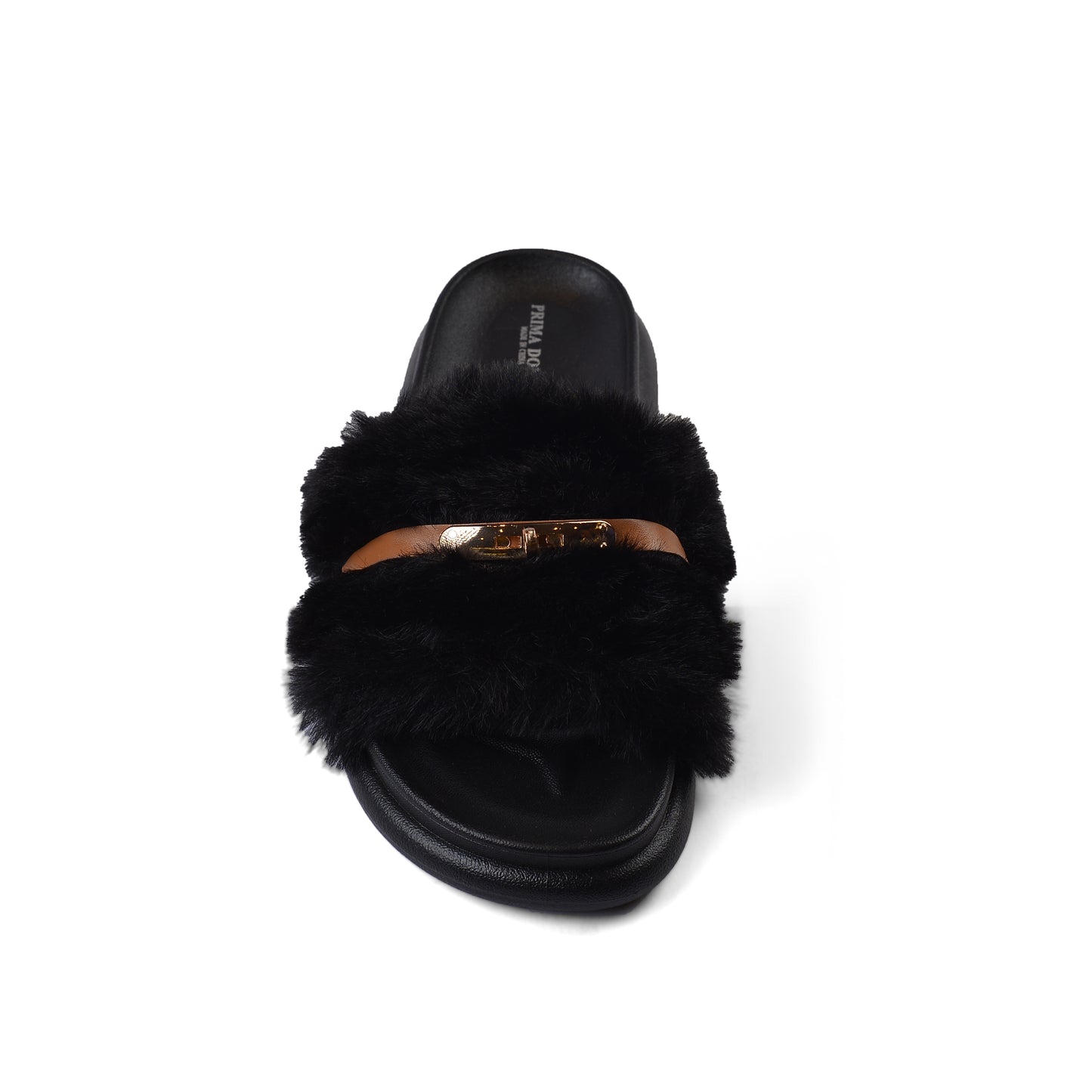 Slipper Flat Open Back Loafer Fur Luxury Woman FUR-5 Black
