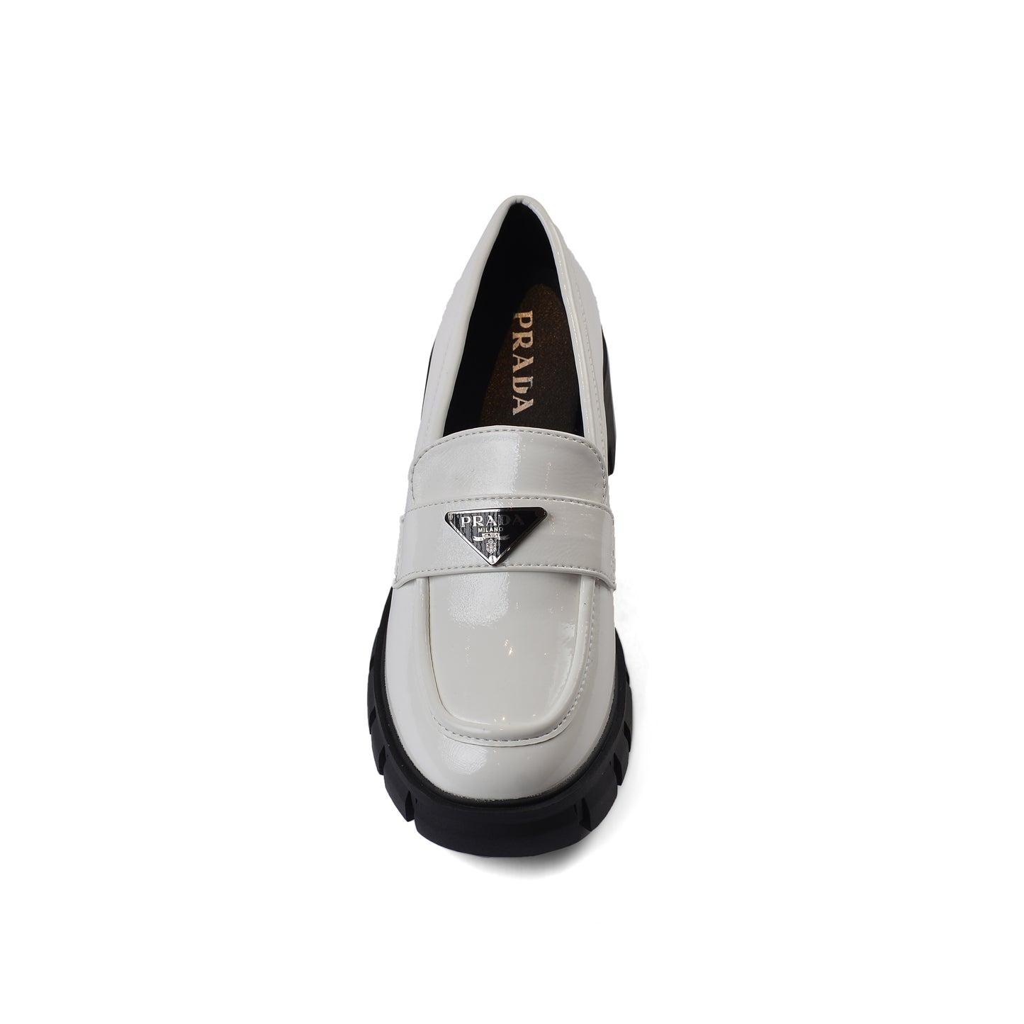 Prada Monolith Leather Loafers shines High Heels Woman TN-165 White