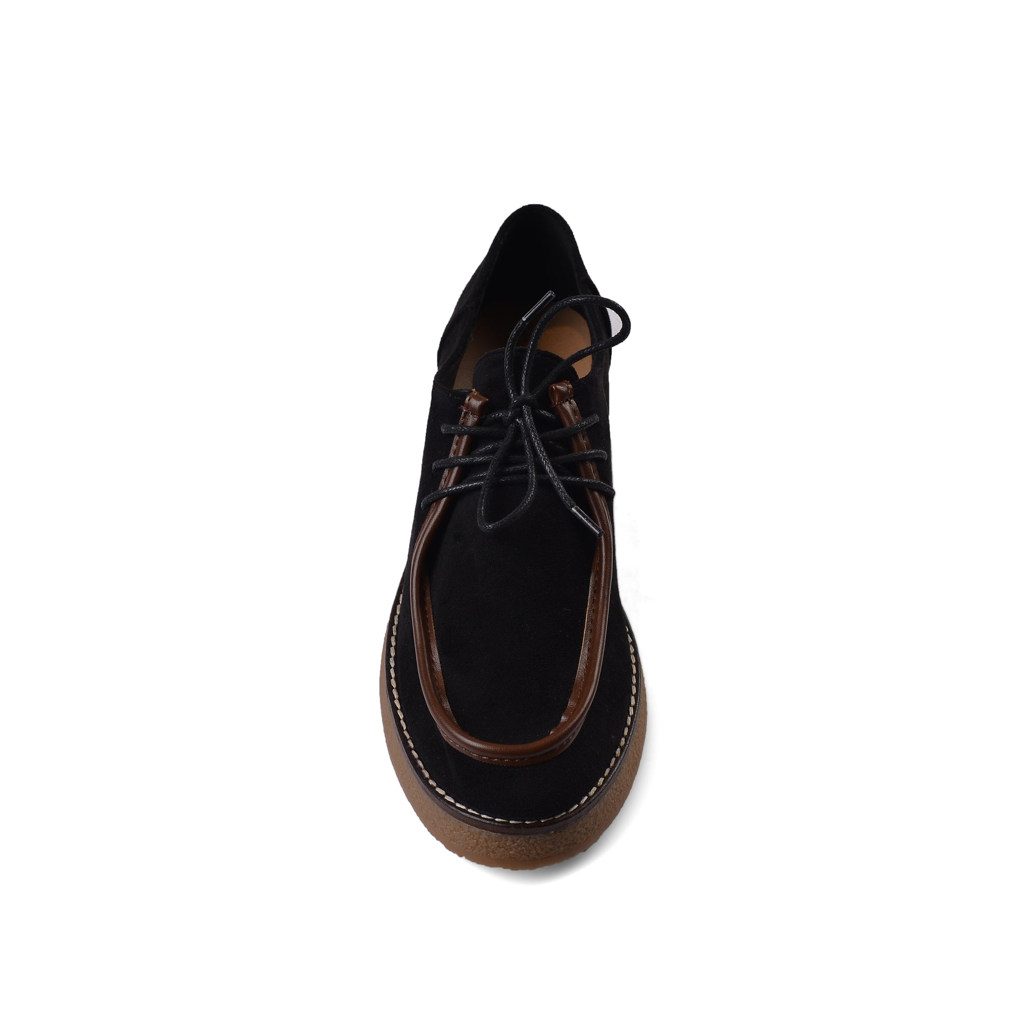 Faux Suede Laced Chunky Loafer Shoes Woman JK-01 Black