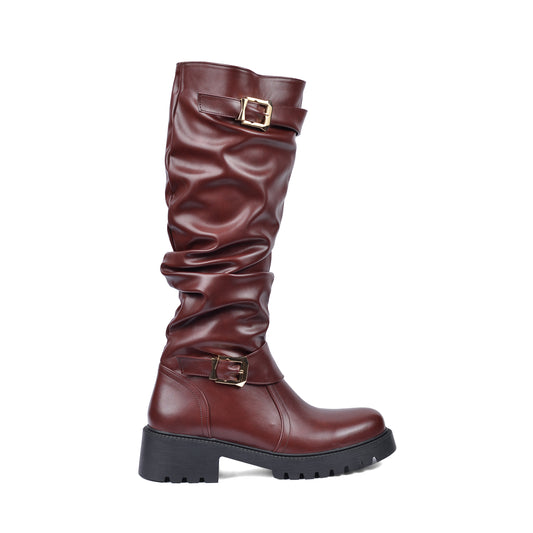 High Quality Design Tan Classic Boots with Buckle Detail 101261509 Burgundy