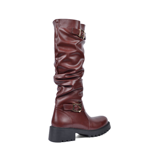 High Quality Design Tan Classic Boots with Buckle Detail 101261509 Burgundy