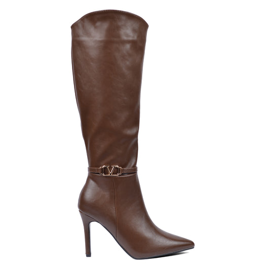 Valentino High Quality Design Tan Classic Boots with Detail TN-142 Coffee