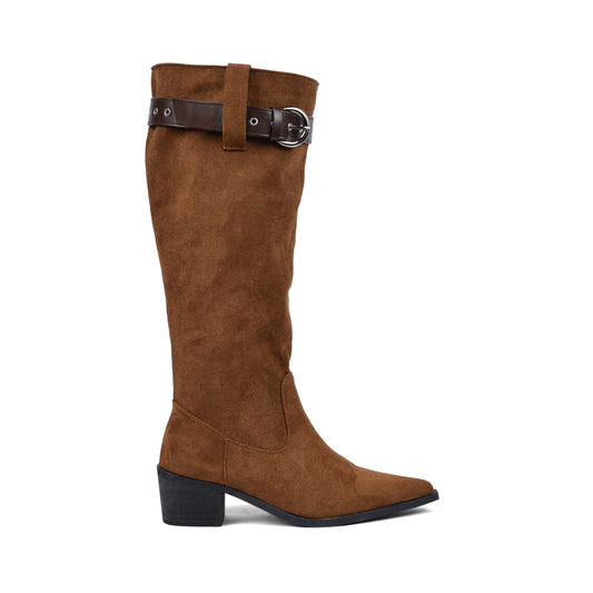 High Quality knee high boots made of suede with a low heel easy to wear equipped with a buckle DA09 Havan