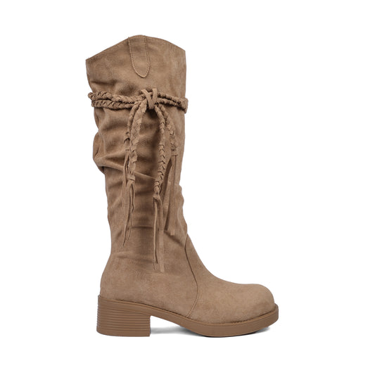 High Quality knee high boots made of suede with a low heel easy to wear equipped A818-2 Beige