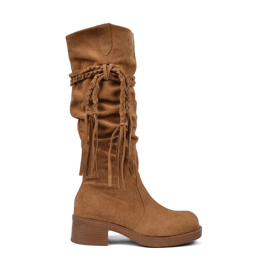 High Quality knee high boots made of suede with a low heel easy to wear equipped A818-2 Havan