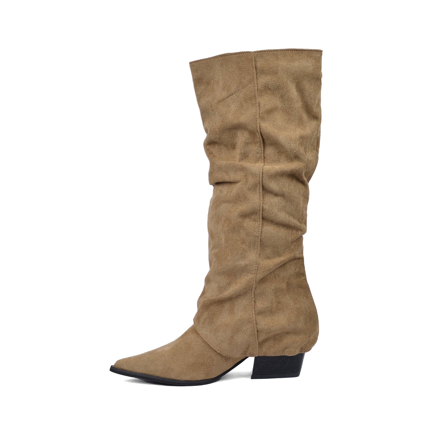 High Quality knee high boots made of suede with a low heel easy to wear equipped with a buckle D2988 Khaki