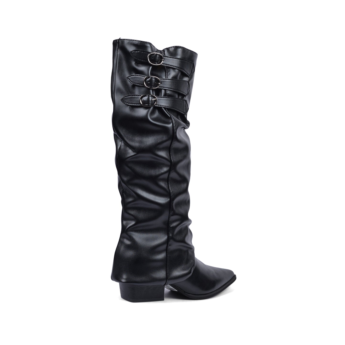 High Quality knee high boots made of suede with a low heel easy to wear equipped with a buckle D2988 Black