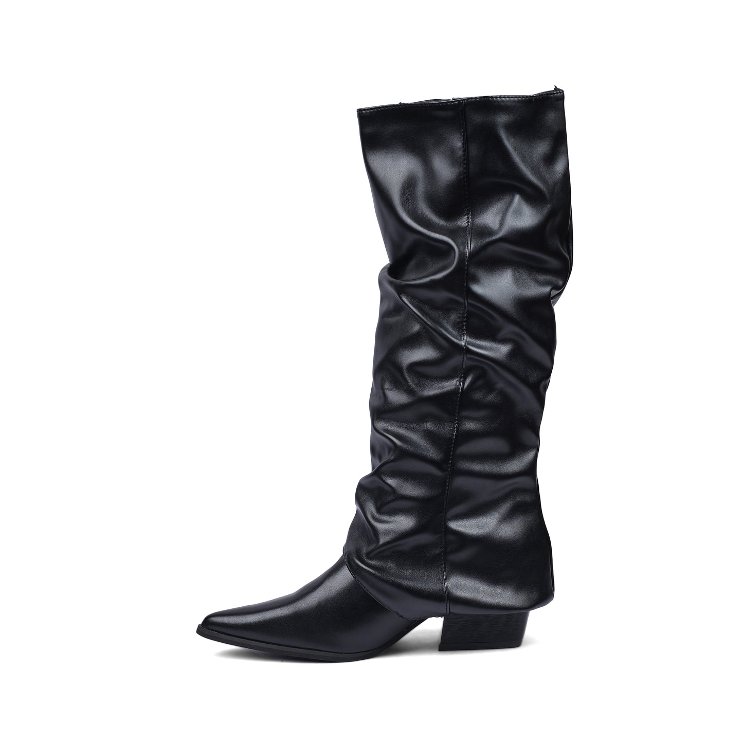 High Quality knee high boots made of suede with a low heel easy to wear equipped with a buckle D2988 Black