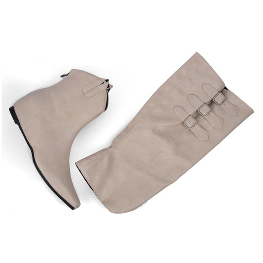 High Quality knee high boots made of suede with a low heel easy to wear equipped with a buckle QQ1 Beige