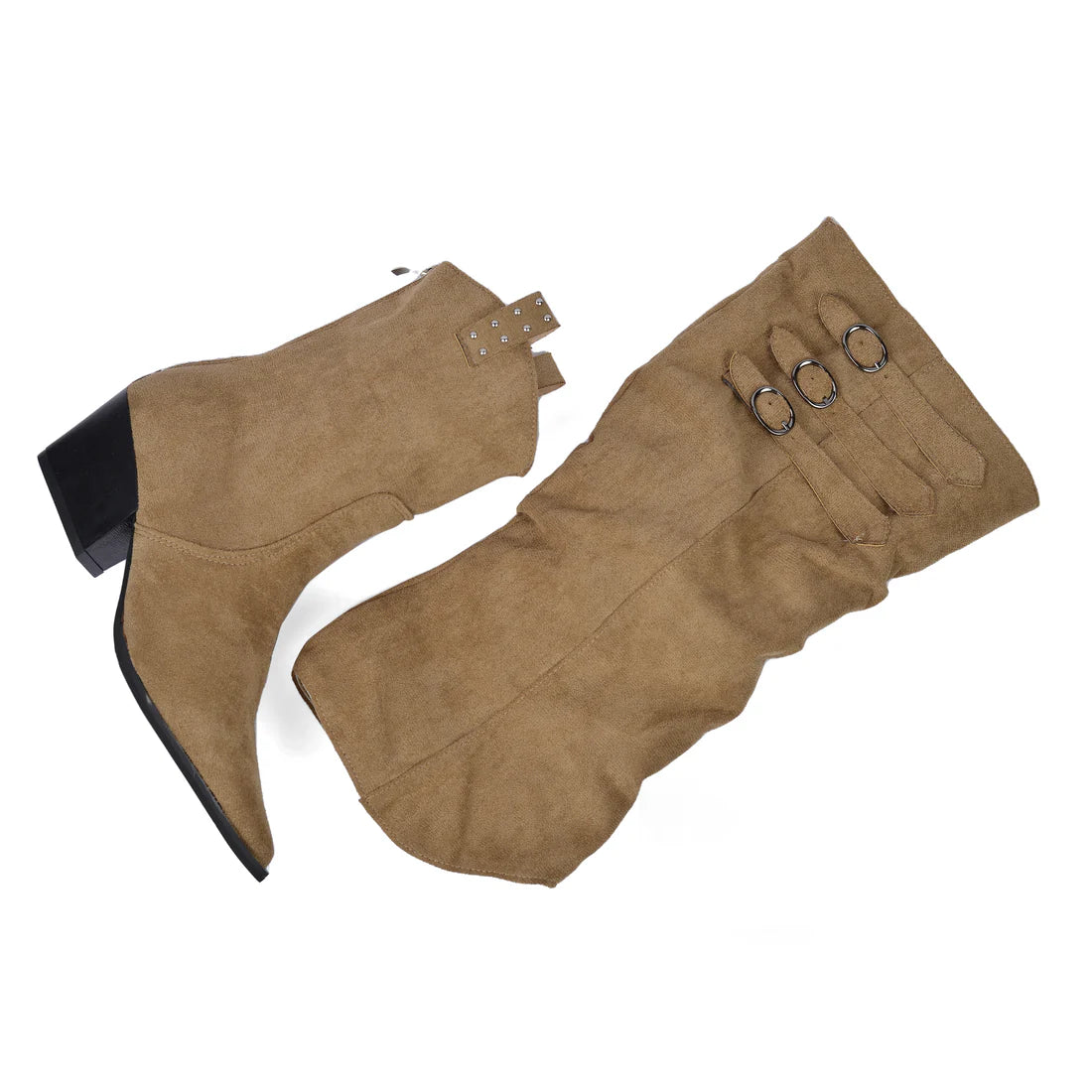 High Quality knee high boots made of suede with a low heel easy to wear equipped with a buckle D2988 Khaki