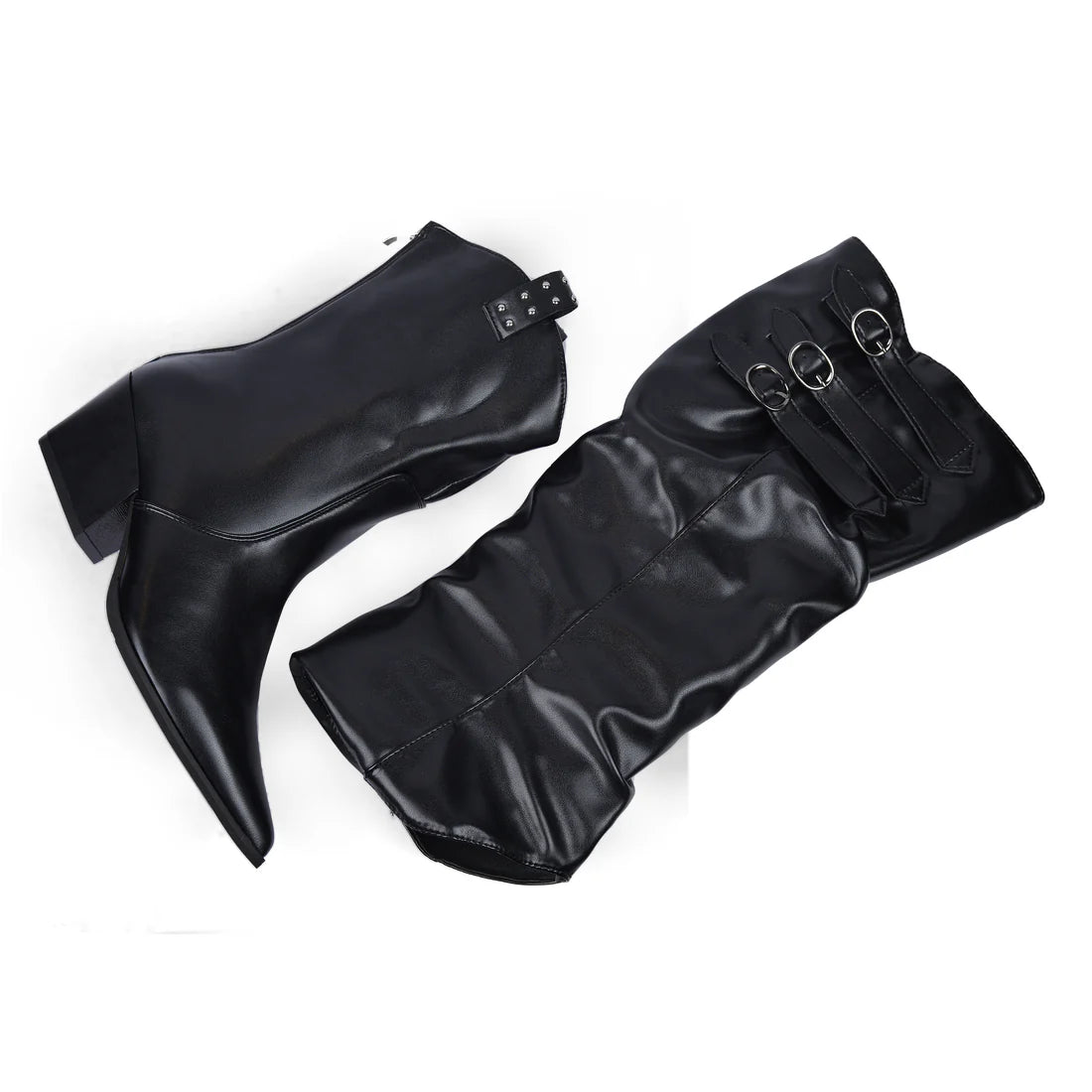 High Quality knee high boots made of suede with a low heel easy to wear equipped with a buckle D2988 Black