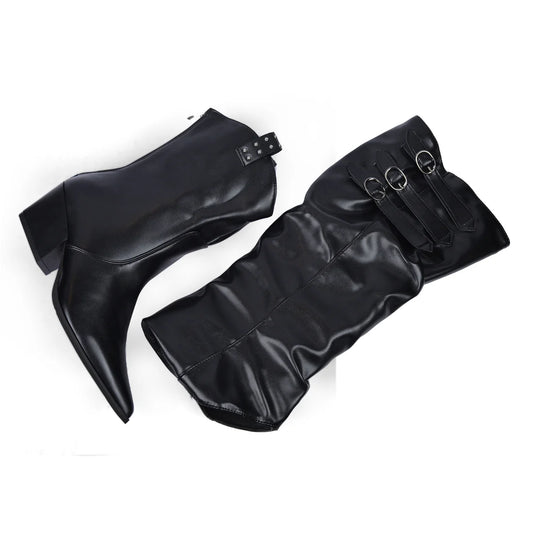 High Quality knee high boots made of suede with a low heel easy to wear equipped with a buckle D2988 Black