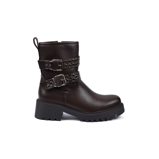 Orion Ringed Heeled Half Boots High Quality with Buckle Detail Woman 125000H01 Brown