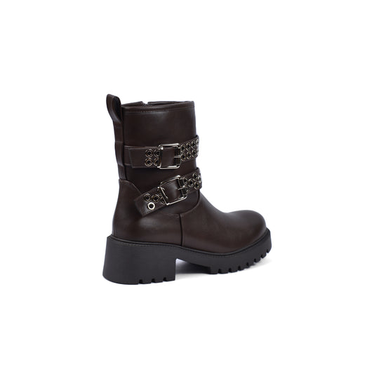 Orion Ringed Heeled Half Boots High Quality with Buckle Detail Woman 125000H01 Brown