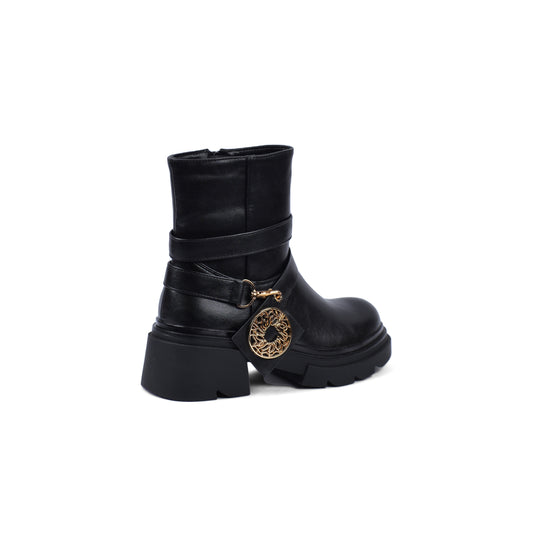 Orion Ringed Heeled Half Boots High Quality with Buckle Detail Woman 17726AH6 Black
