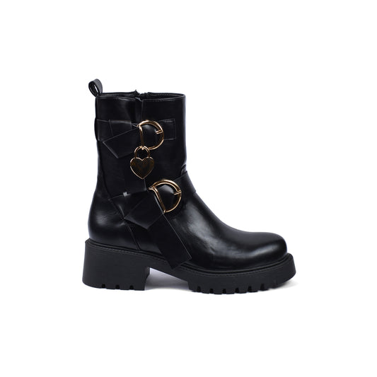 Orion Ringed Heeled Half Boots High Quality with Buckle Detail Woman 12500H022 Black