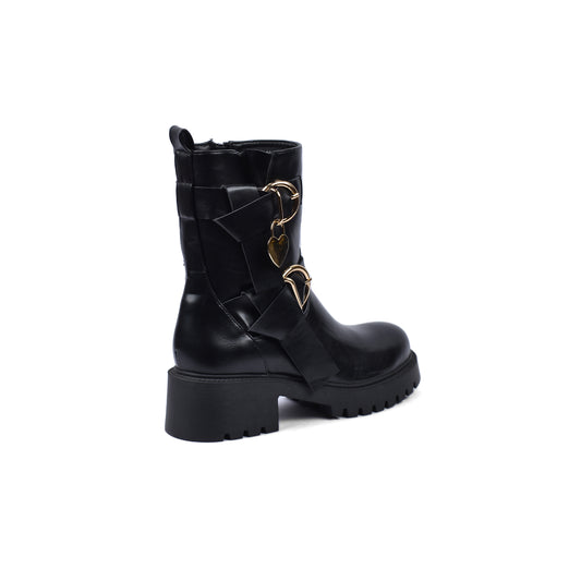 Orion Ringed Heeled Half Boots High Quality with Buckle Detail Woman 12500H022 Black
