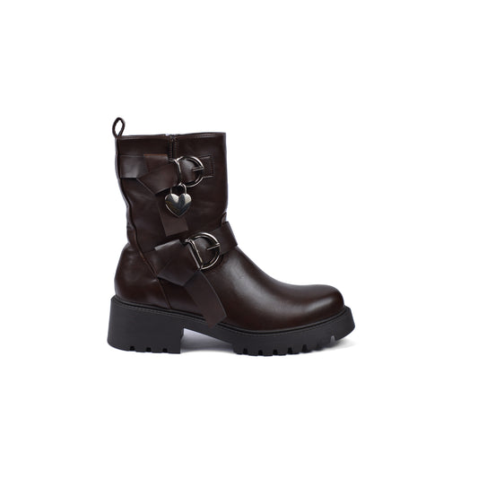 Orion Ringed Heeled Half Boots High Quality with Buckle Detail Woman 12500H022 Brown