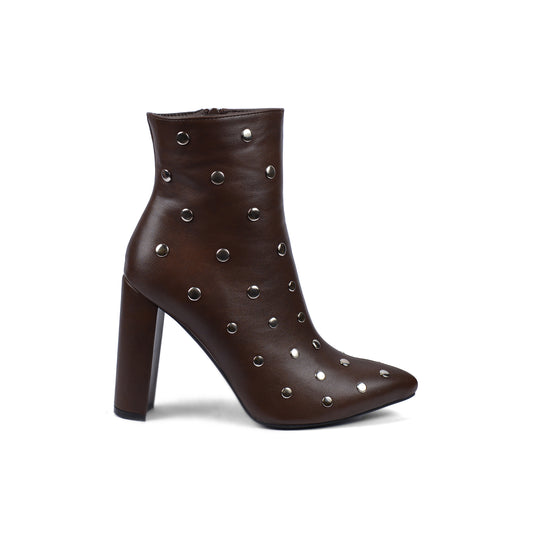 Orion Ringed Heeled Half Boots High Quality Studded Woman 131026710 Brown