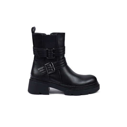 Atlas Buckle Combat Half Boots High Quality with Buckle Detail Woman 17726AH4 Black