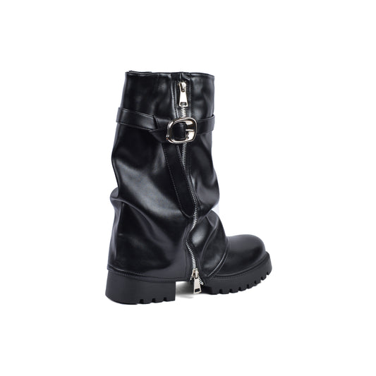 Dial Belt Heel Half Boots High Quality with Buckle Detail Woman 12500H027 Black