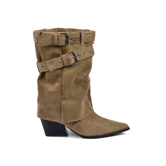 Dial Belt Heel Half Boots High Quality with Buckle Detail Woman DA07 Beige