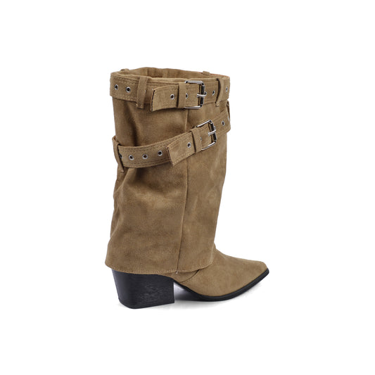 Dial Belt Heel Half Boots High Quality with Buckle Detail Woman DA07 Beige