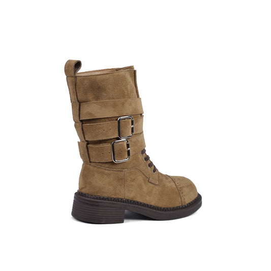 Half Boots High Quality with Buckle Detail belt Suede Woman L101 Khaki
