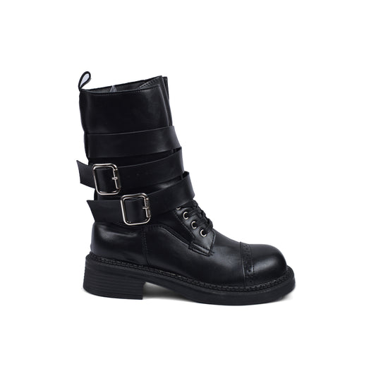 Half Boots High Quality with Buckle Detail belt Woman L101 Black