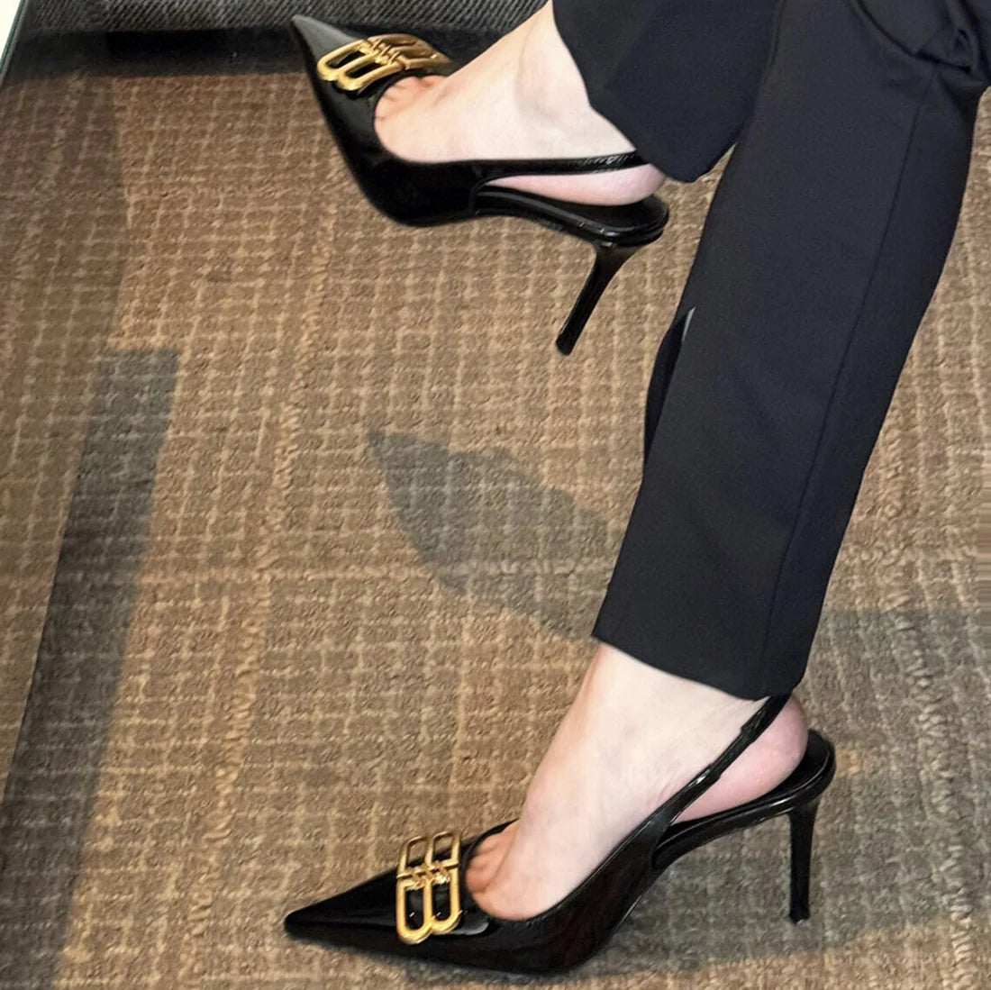 Balenciaga Square Knife BB Slingback Pumps Open Back 8812-5 Black