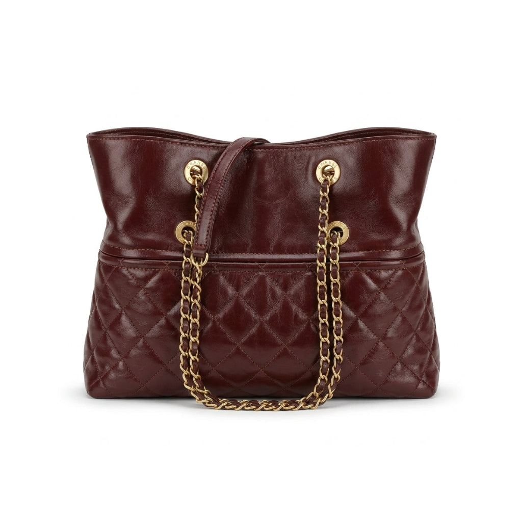 Chanel Quilted Leather Drawstring Shopping Tote Bag Mirror Woman Length 25 cm - Width 30 cm AS6111 Coffee