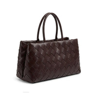 Weaved oil waxed calf leather handle shoulder tote Bag Mirror Length 23 cm - Width 42 cm Woman Y9113 Coffee