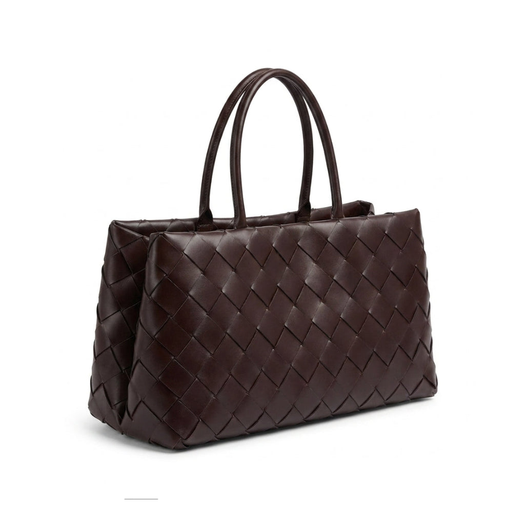 Weaved oil waxed calf leather handle shoulder tote Bag Mirror Length 23 cm - Width 42 cm Woman Y9113 Coffee