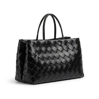 Weaved oil waxed calf leather handle shoulder tote Bag Mirror Length 23 cm - Width 42 cm Woman Y9113 Black