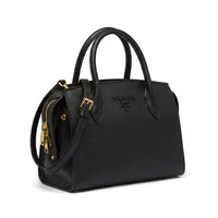 Prada Saffiano Cuir Calfskin Medium Monochrome Length 24 cm - Width 24 cm Mirror Woman 2009 Black