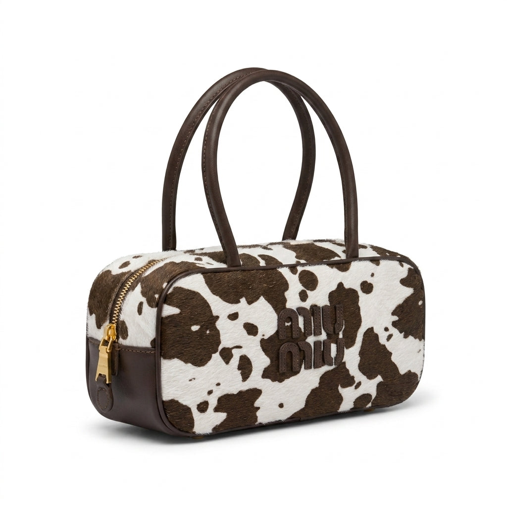 Miu Miu Beau Tartan Small Wool-Blend Top Handle Bag Length 10 cm - Width 27 cm Mirror Woman 2581 Coffee