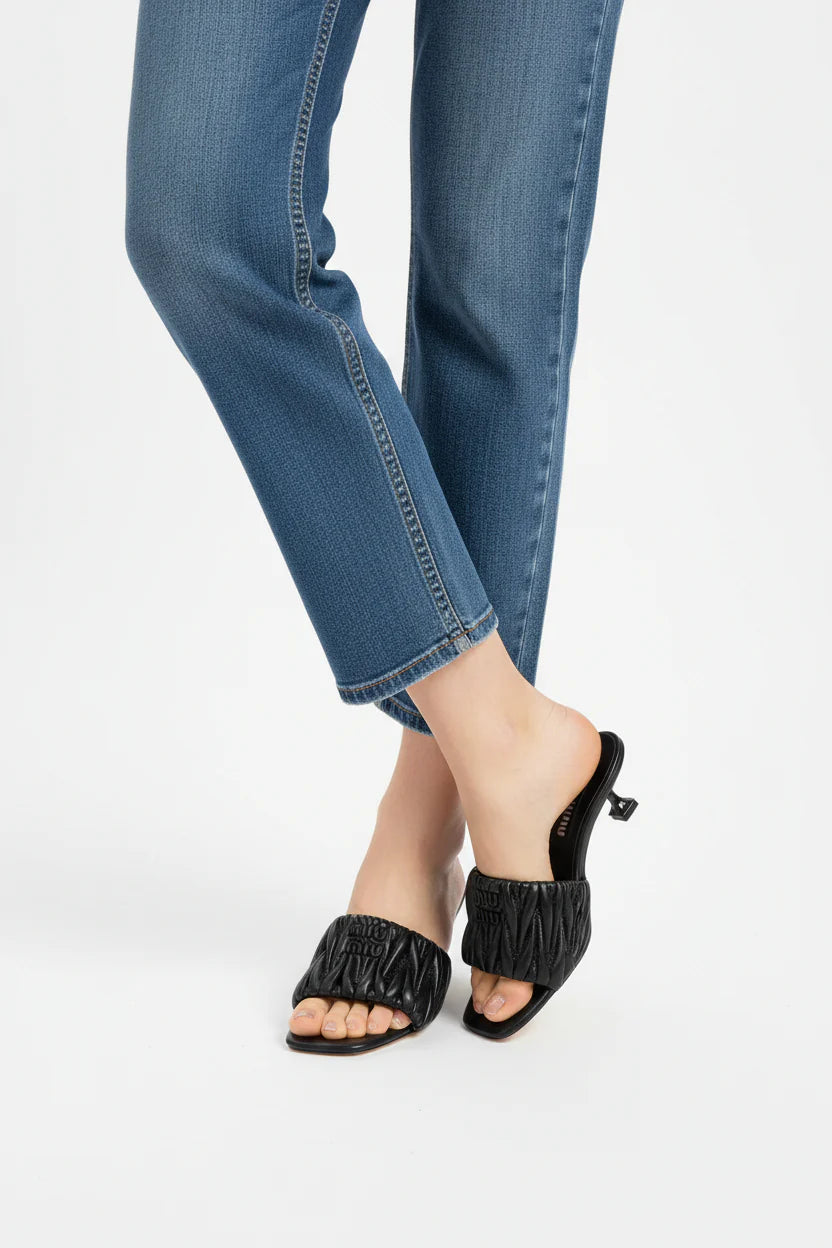 Miu Miu Slipper Designer Slides Leather Padded Front Strap Woman 52725 Black