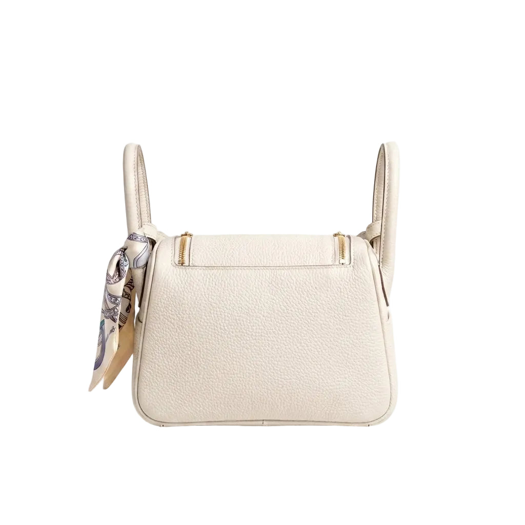 Hermès Etoupe Clemence Mini Bag Lindy 20 Gold Hardware Length 13 cm - Width 19 cm Mirror Woman H278 Off-White