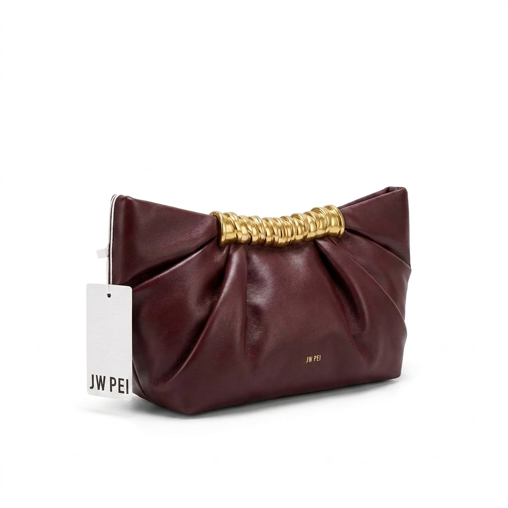JW PEI - Leia Pleated Clutch in Vegan Leather 15 cm - Width 20 cm Mirror Woman 006 Burgundy