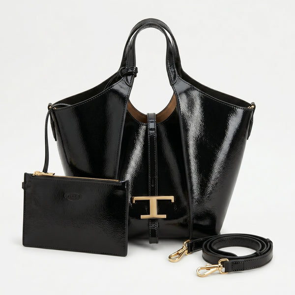Tod's Timeless Small Shopping Bag in glossy leather – Dimensions: 20 cm (length) x 20 cm (width) Woman 8819 Black