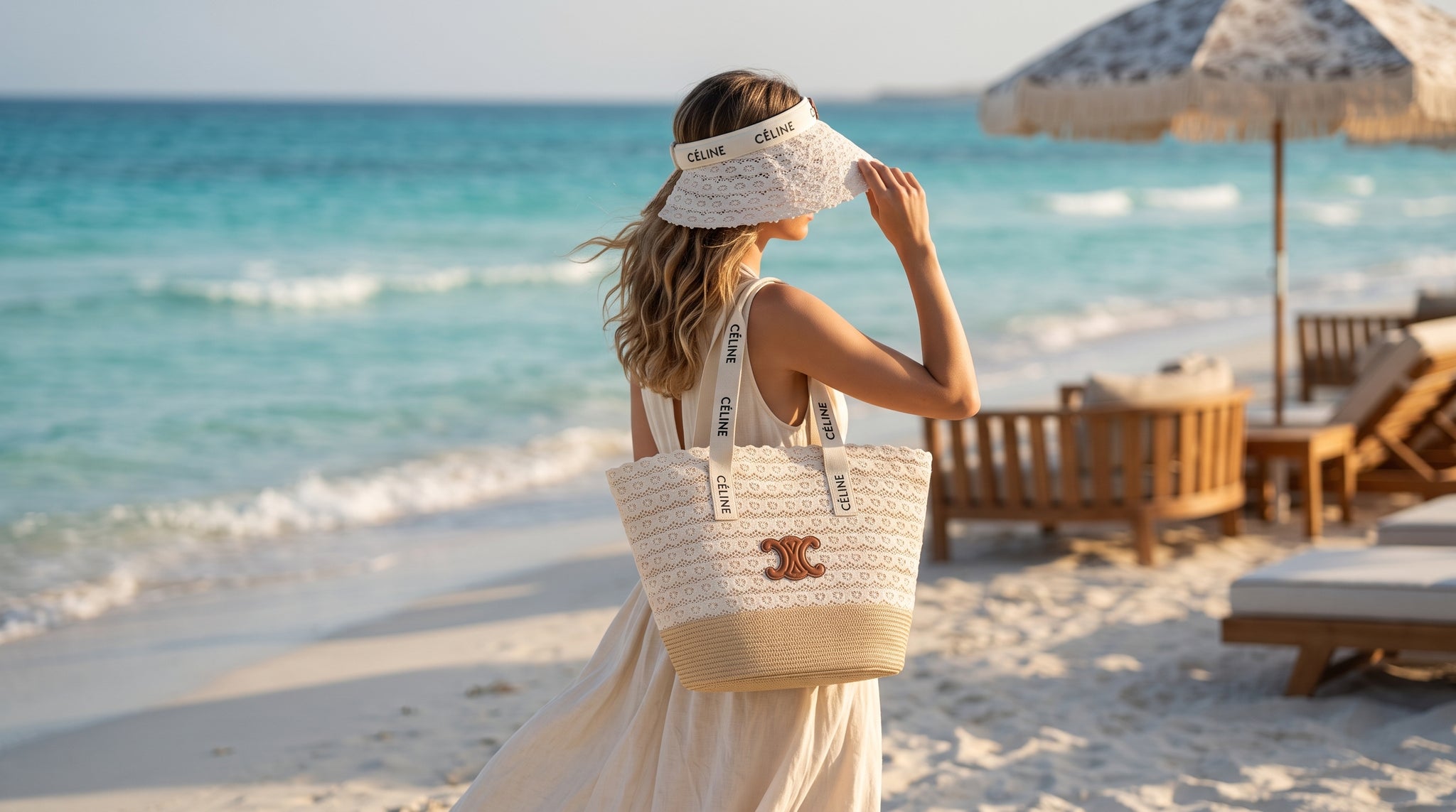 Celine Raffia Tote Bag With Calfskin Leather Trim Woman CEL 213 Beige