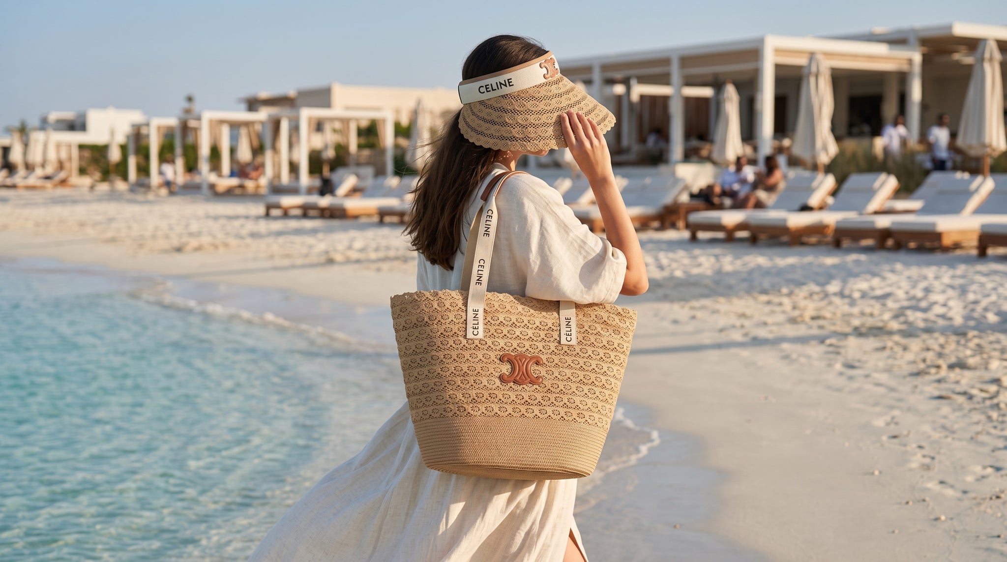 Celine Raffia Tote Bag With Calfskin Leather Trim Woman CEL 213 Brown