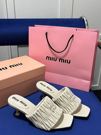 Miu Miu Slipper Designer Slides Leather Padded Front Strap Woman 52725 Beige